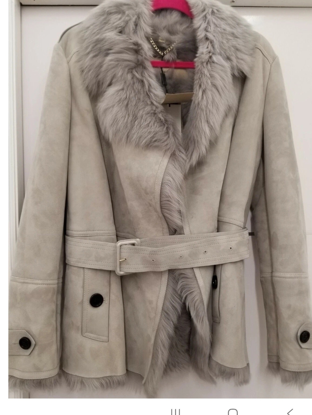 NWT BURBERRY LONDON Sheepskin Leather Shearling Belted Jacket Coat Women UK14